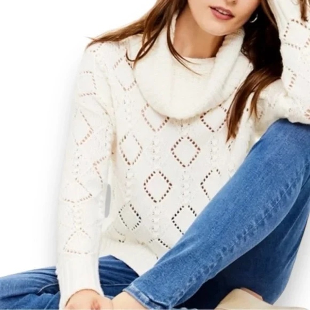 LOFT Cowl Neck Bobble Knit Long Sleeve Sweater